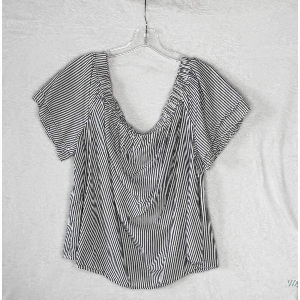 Old Navy Women's 1X Blue White Striped Off Shoulder Cotton Top Coastal Boho - Picture 7 of 15